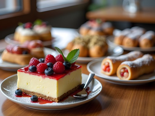 Colorful display of multicultural desserts including Mexican tres leches, Czech kolacky, and Italian cannoli