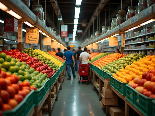 Interior of La Justicia Mexican market in Cicero Illinois with fresh produce and shoppers