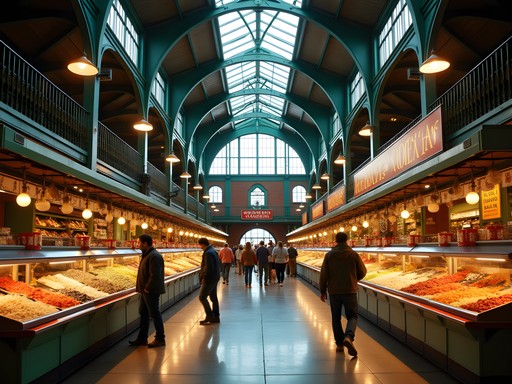 Historic West Side Market interior with vaulted ceiling and vendor stalls in Cleveland