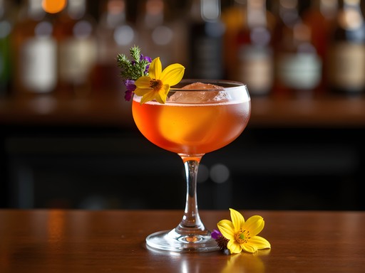 Artisanal cocktail with local ingredients and edible flowers at Barred Owl