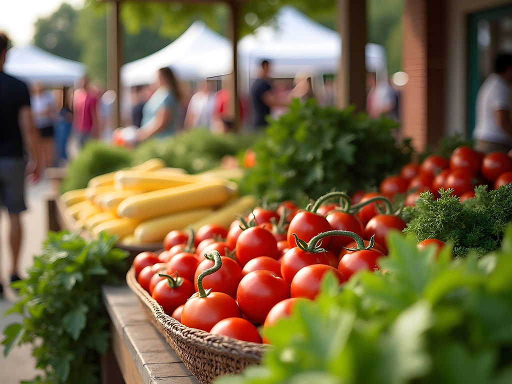 Vibrant display of fresh summer produce at Columbus Downtown Farmers Market