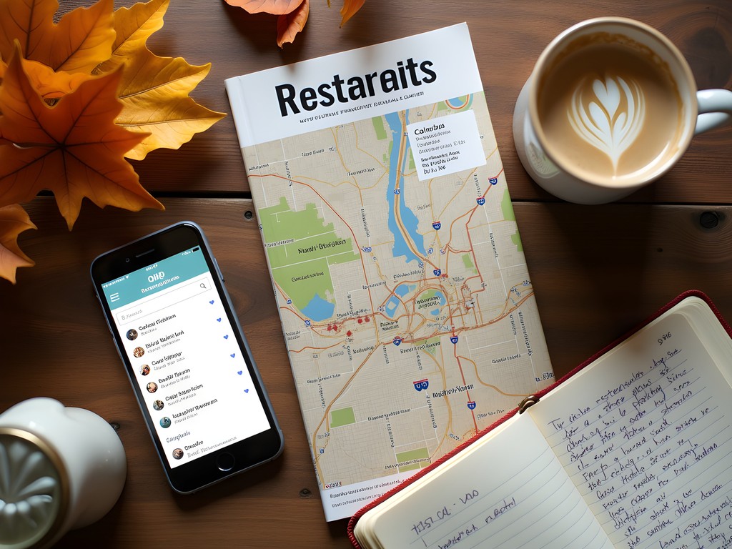Columbus Ohio restaurant guide and map on table with coffee
