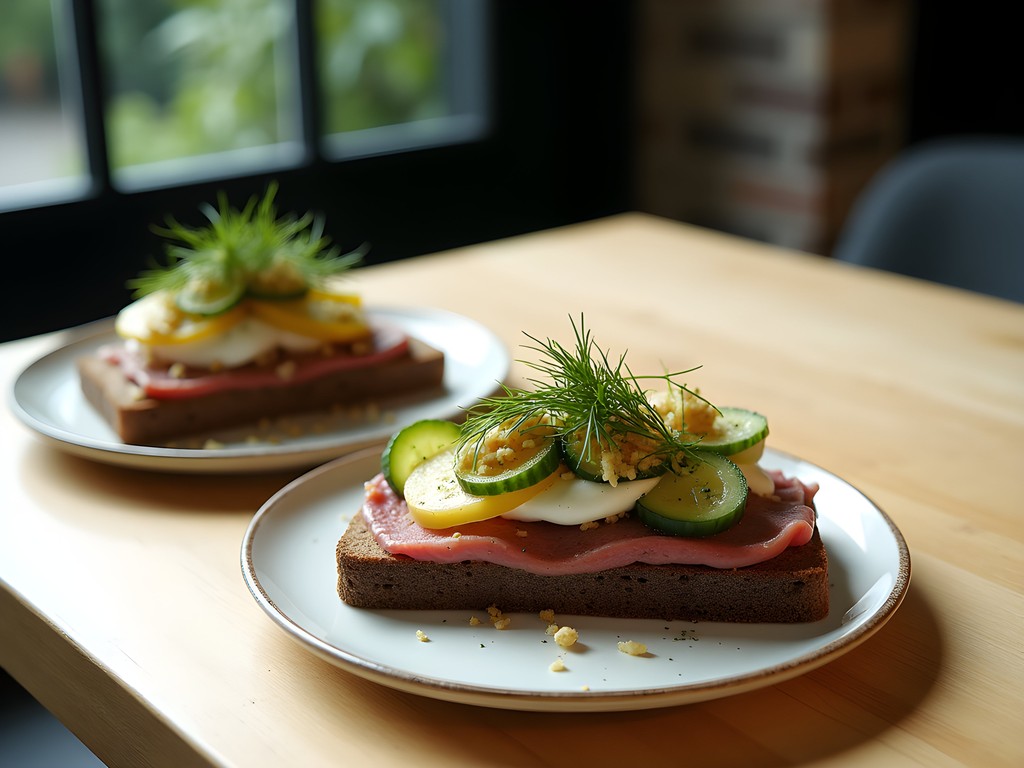 Contemporary interpretation of smørrebrød at Selma restaurant in Copenhagen's Vesterbro neighborhood
