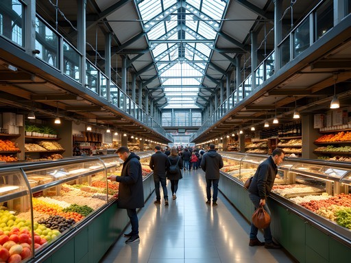 Vibrant food displays at Torvehallerne market in Copenhagen with local produce and specialty foods