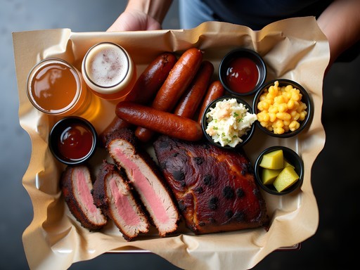 Comprehensive Texas BBQ spread with multiple meats and sides on butcher paper