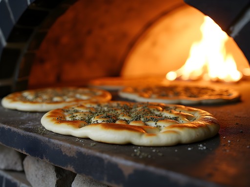 Traditional flatbread being prepared in stone oven at Dearborn bakery
