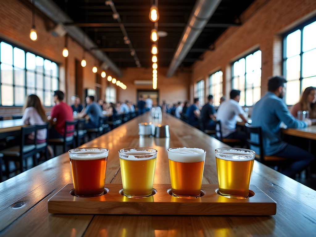 Industrial-chic brewery in Denver's RiNo district with communal tables and exposed brick