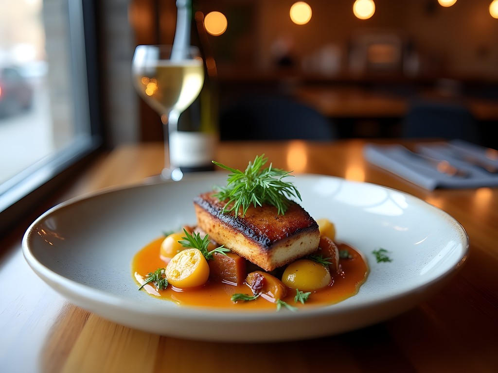 Rustic farm-to-table restaurant interior in Fayetteville with seasonal fall menu dishes