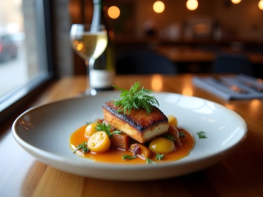 Rustic farm-to-table restaurant interior in Fayetteville with seasonal fall menu dishes