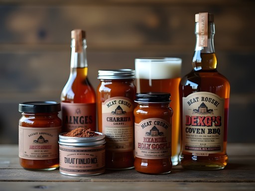 Collection of Texas BBQ rubs, sauces and cooking accessories from Fort Worth markets