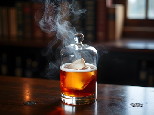 Smoked old fashioned cocktail in vintage glassware at Thompson's Bookstore speakeasy