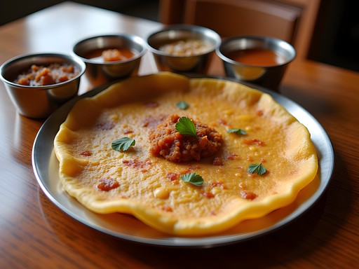 Large crispy dosa with sambar and chutney at South Indian restaurant in Hawalli Kuwait