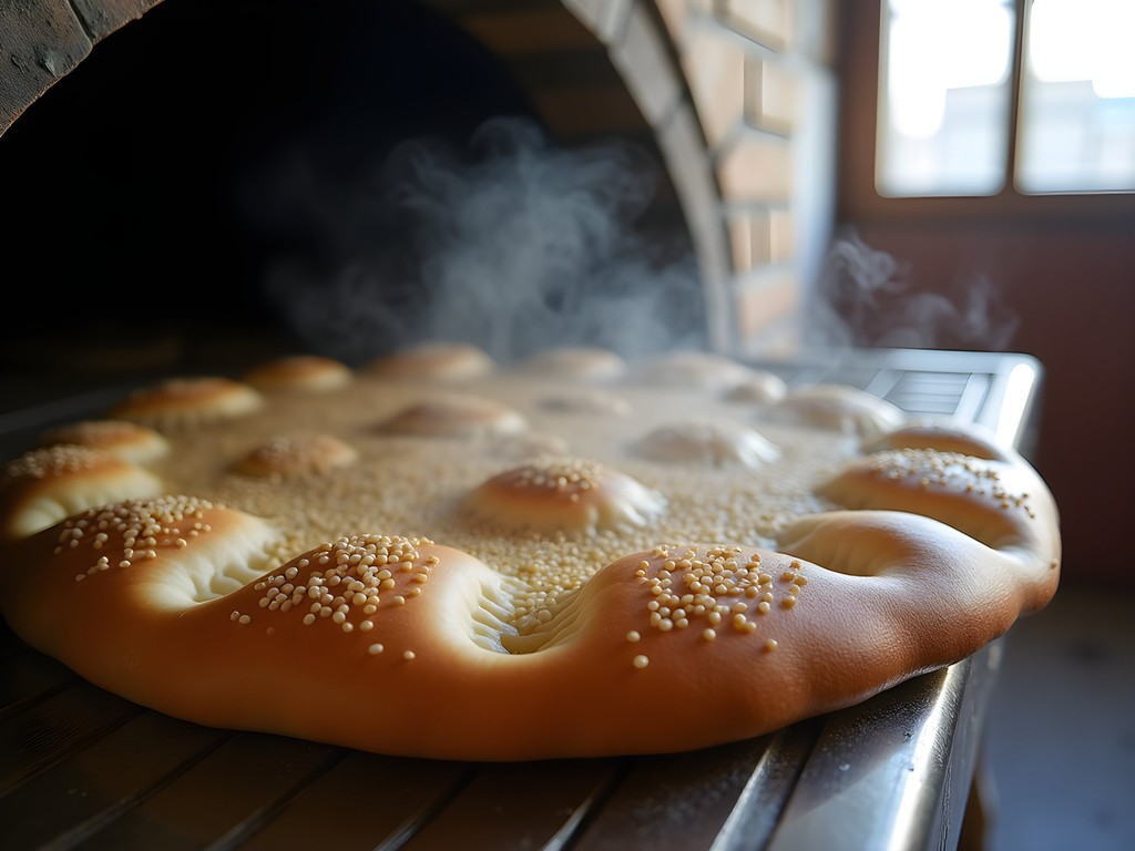 Fresh barbari bread coming out of tandoor oven at Persian bakery in Hawalli Kuwait