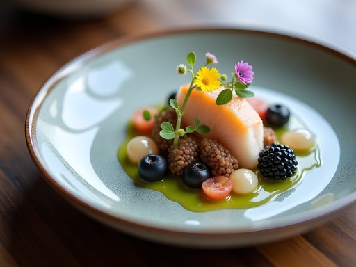 Elegantly plated Nordic dish featuring foraged ingredients at a Michelin-starred Helsinki restaurant