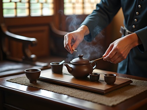 Traditional Chinese tea ceremony being performed at LockCha Tea House in Hong Kong