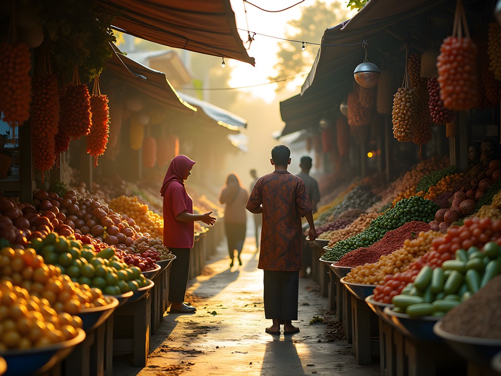 Colorful traditional Jakarta morning market with fresh produce