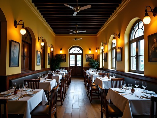 Atmospheric interior of colonial-era restaurant in Jakarta with period furnishings and traditional Indonesian-Dutch fusion cuisine