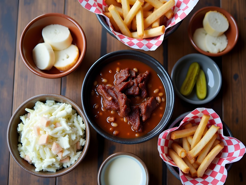 Kansas City BBQ sides including baked beans with burnt ends and coleslaw