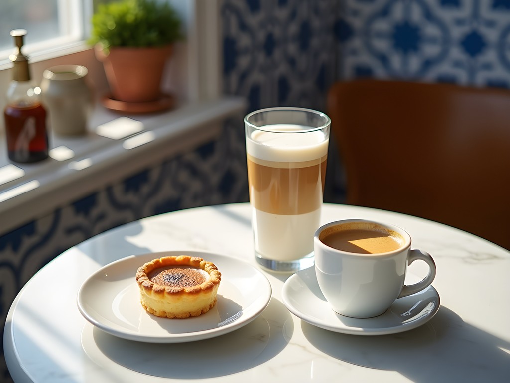 Traditional Portuguese pastelaria in Lagos with fresh pastéis de nata and coffee