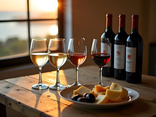 Wine tasting setup with local Portuguese wines from the Algarve region with ocean view in Lagos