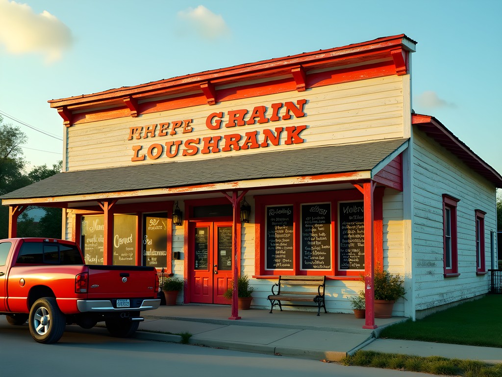 Traditional Cajun restaurant storefront in Lake Charles Louisiana with weathered wood siding