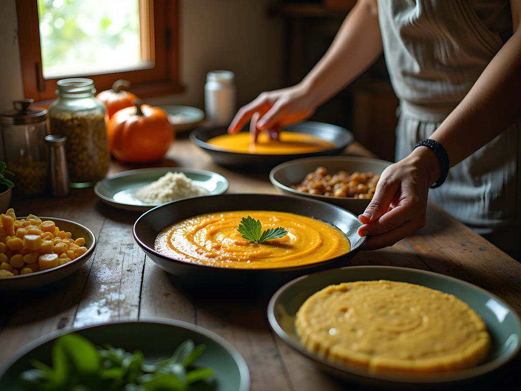 Traditional Paraguayan cooking class preparing kivevé pumpkin puree and chipa guasu corn cake in Lambaré home kitchen