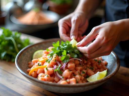 Chef preparing fresh ceviche at a traditional Lima cevichería
