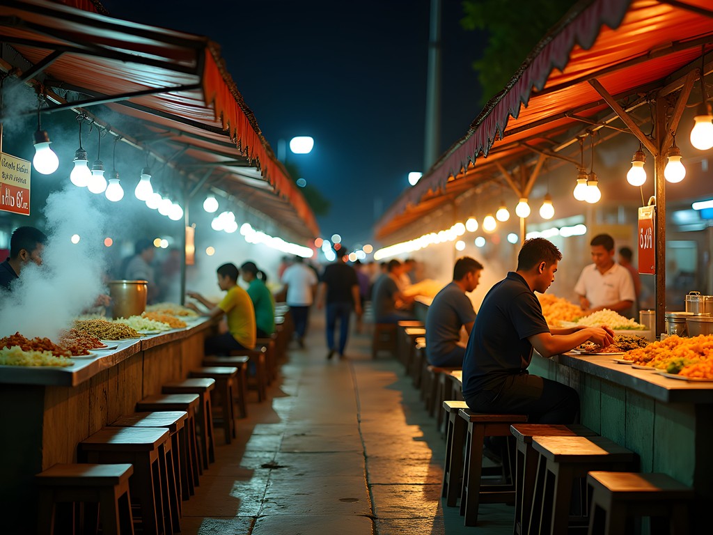 Budget-friendly night market food stalls in Medan with various local specialties