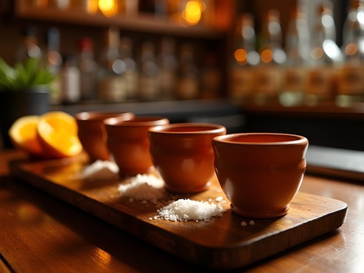 Mezcal tasting experience with traditional vessels in a Mexico City mezcaleria