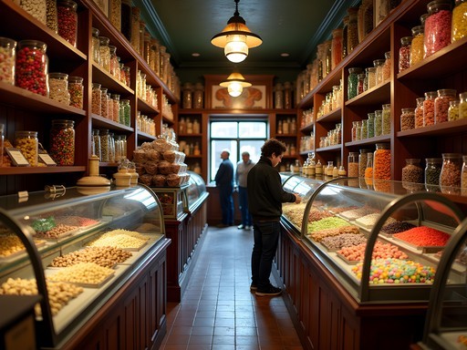 Colorful display of vintage candies at Economy Candy shop in Lower East Side Manhattan