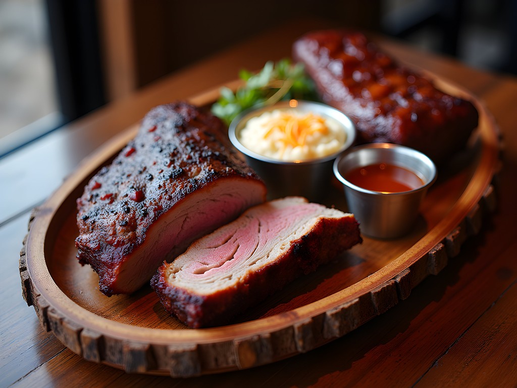 Smoky BBQ platter with ribs, brisket and sides at Iron Star Urban BBQ in Oklahoma City