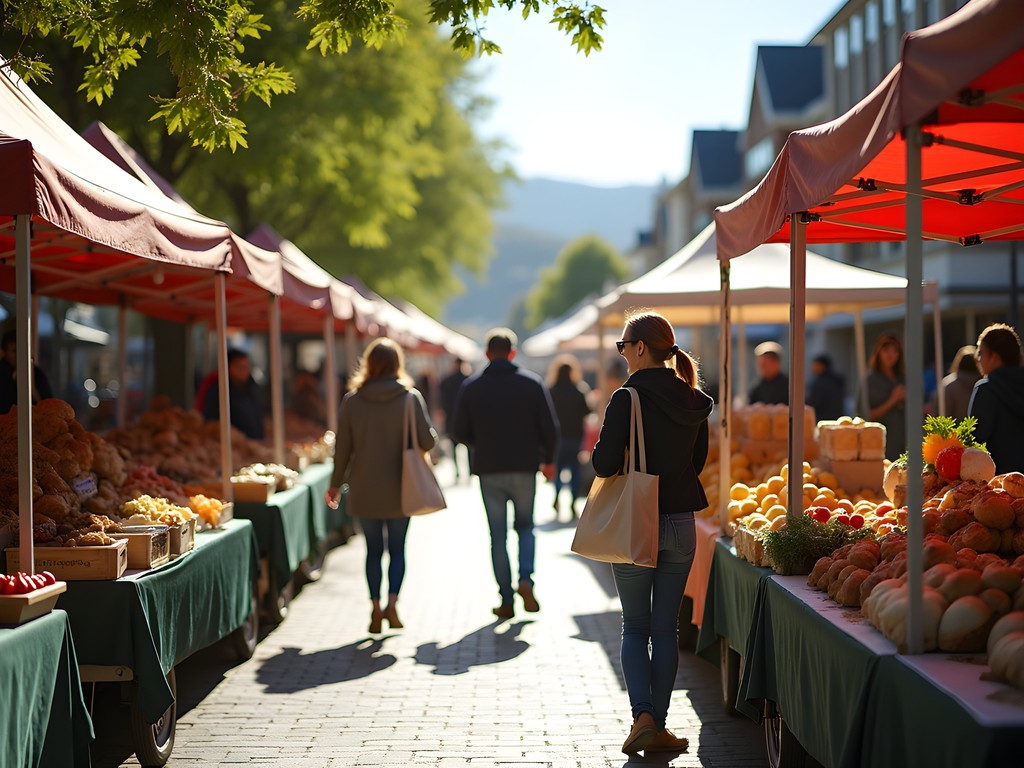 Bustling Saturday morning farmers market in The Square, Palmerston North