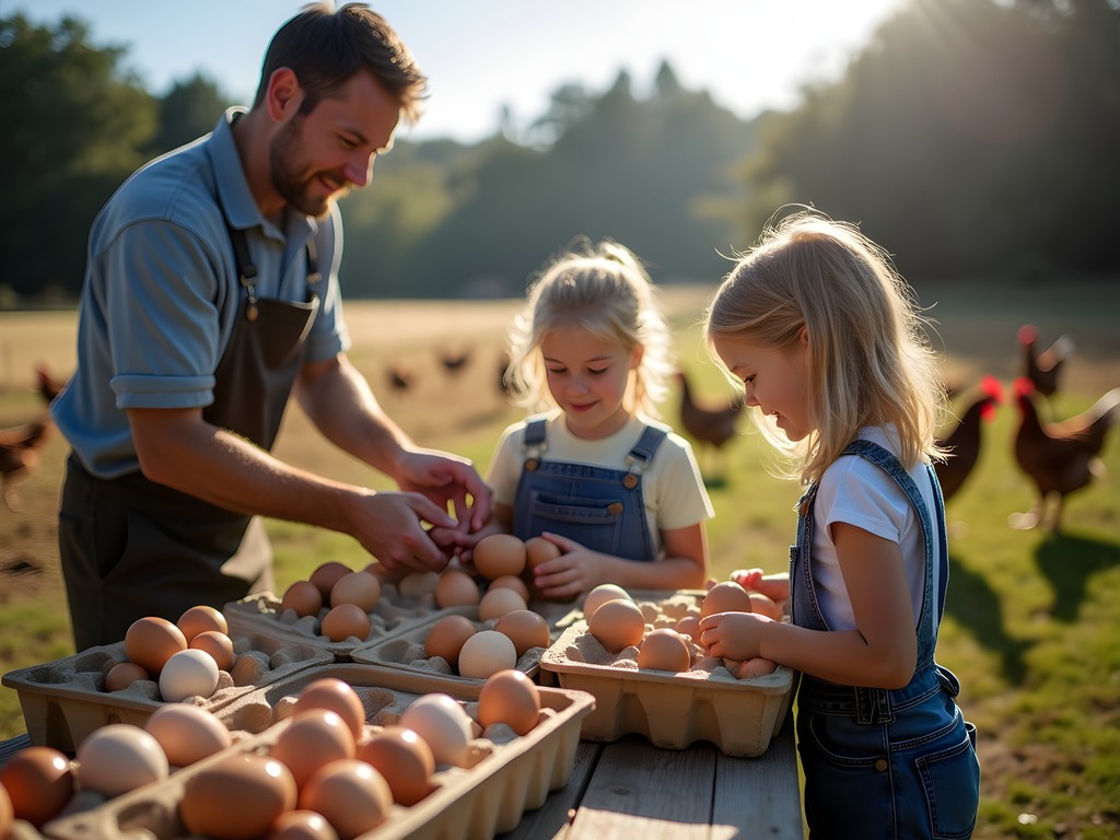 Children collecting eggs at Taylor's Free Range Farm near Palmerston North