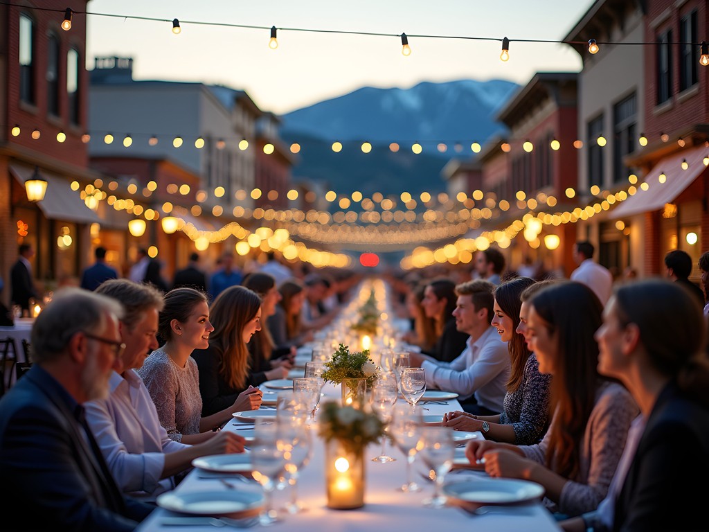 Savor the Summit grand table dining event stretching down Park City's historic Main Street at sunset