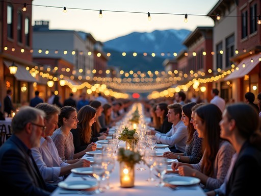 Savor the Summit grand table dining event stretching down Park City's historic Main Street at sunset