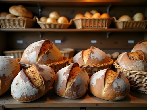 Fresh-baked traditional Polish breads displayed at European Bakery in Parma