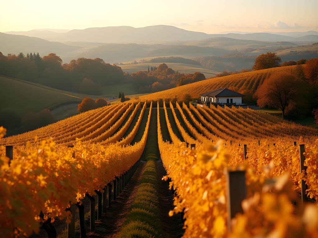 Golden autumn vineyards in Villány wine region near Pecs, Hungary