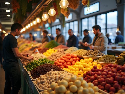 Colorful fresh produce and traditional products at Bolhão Market in Porto
