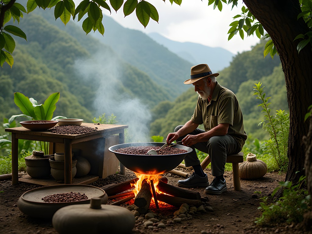 Coffee roasting demonstration at a family farm in the mountains near Puerto Plata
