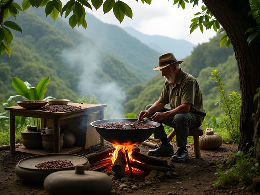 Coffee roasting demonstration at a family farm in the mountains near Puerto Plata