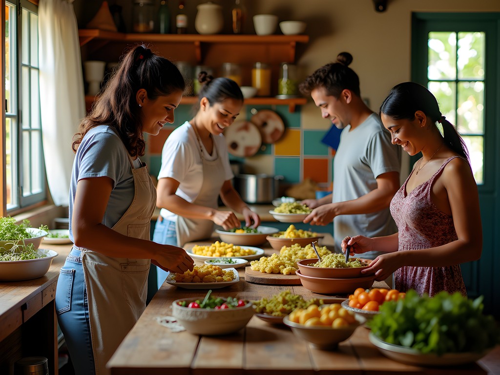 Father and daughter learning to make traditional Dominican pasteles en hoja during a cooking class