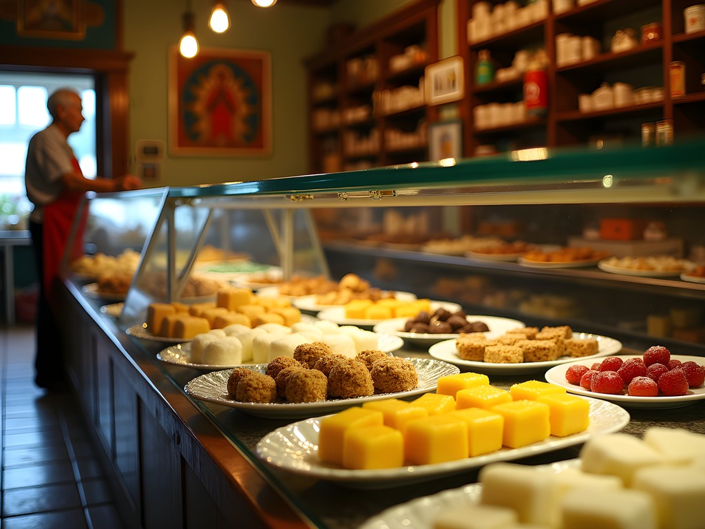 Colorful array of traditional Dominican desserts at a local sweet shop in Puerto Plata