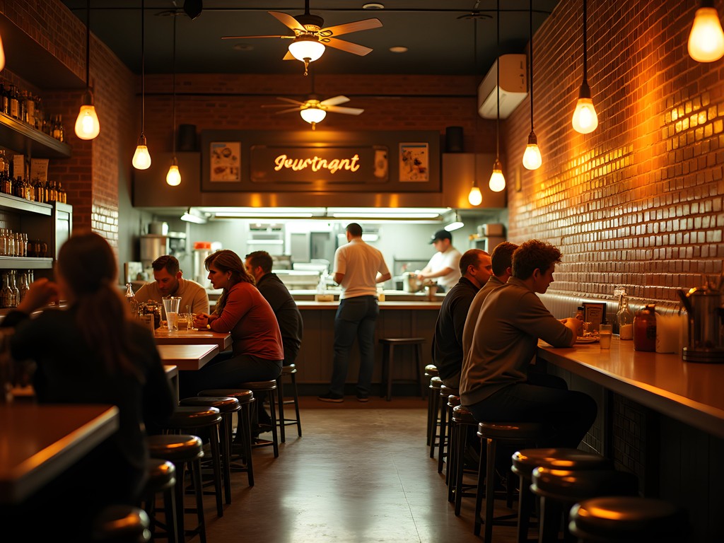 Intimate dining room at Poole's Diner in Raleigh with open kitchen