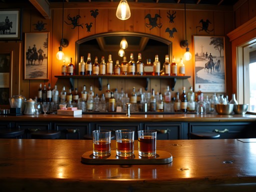 Historic Cattleman's Club bar in Riverton with whiskey flight and western decor