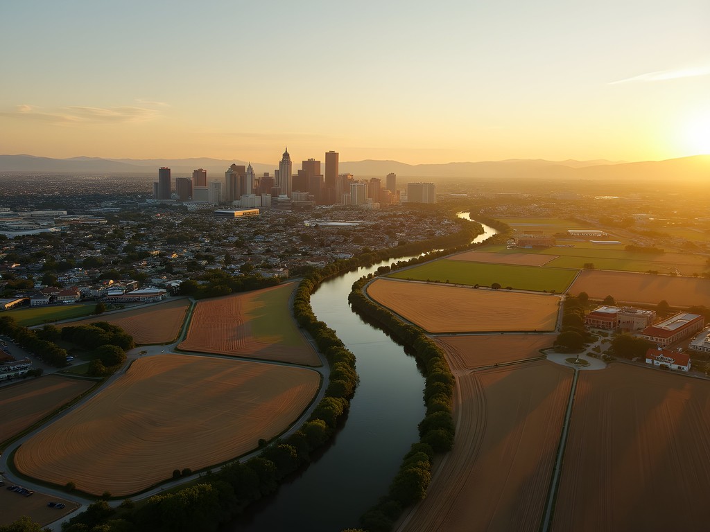 Aerial view of Sacramento surrounded by agricultural farmland