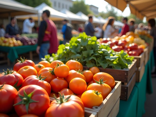 Colorful fresh produce display at Sacramento farmers market