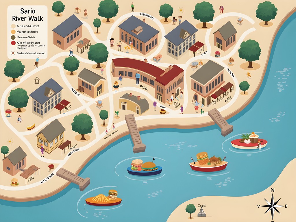 Illustrated map of San Antonio River Walk culinary districts