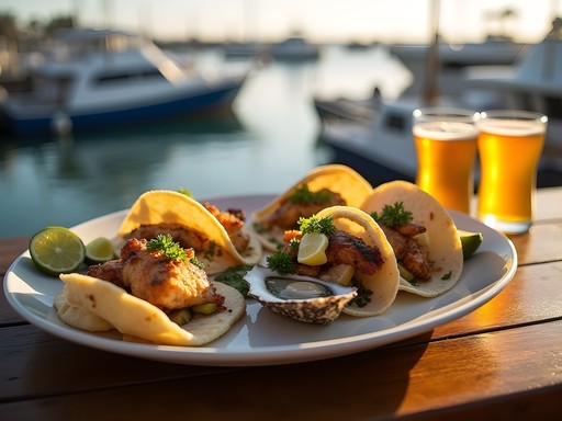Fresh seafood platter with Pacific Ocean view at Point Loma restaurant