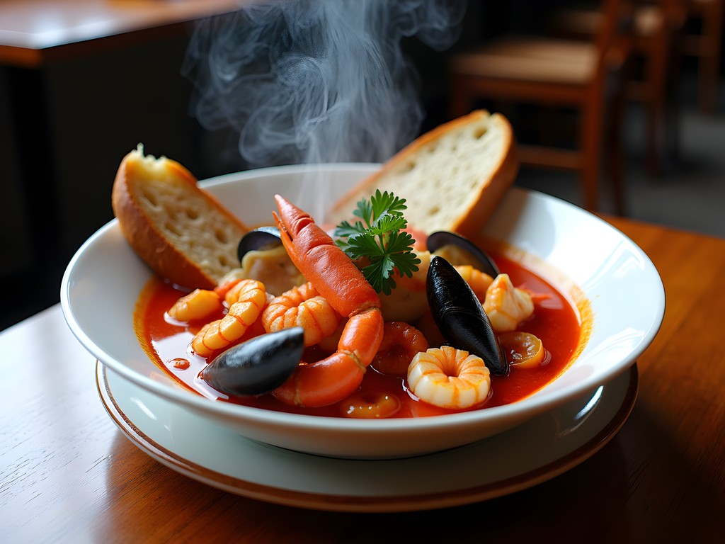 Traditional San Francisco Cioppino seafood stew with Dungeness crab