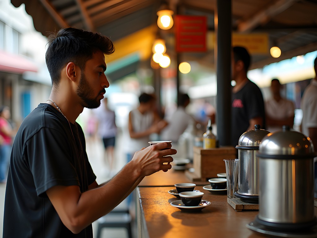 Ashley Grant enjoying traditional Dominican cafecito at local market